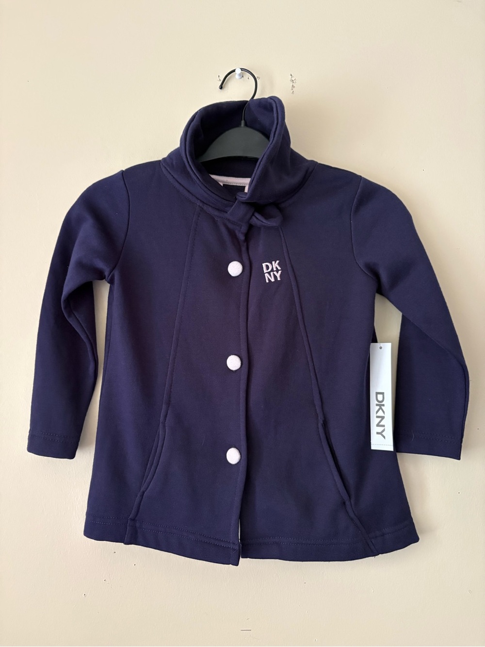 DKNY Girls' Navy Pea Coat with Button Front Sz.3T New